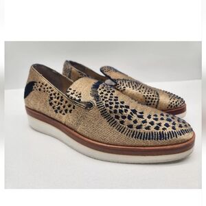 Free People Snakes Eyes Size 38 Loafer Gold Metallic Blue Slip On Fabric Women